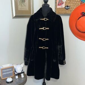 Beautiful St. John Black Faux Fur Gold Toggle Coat Sz.  L